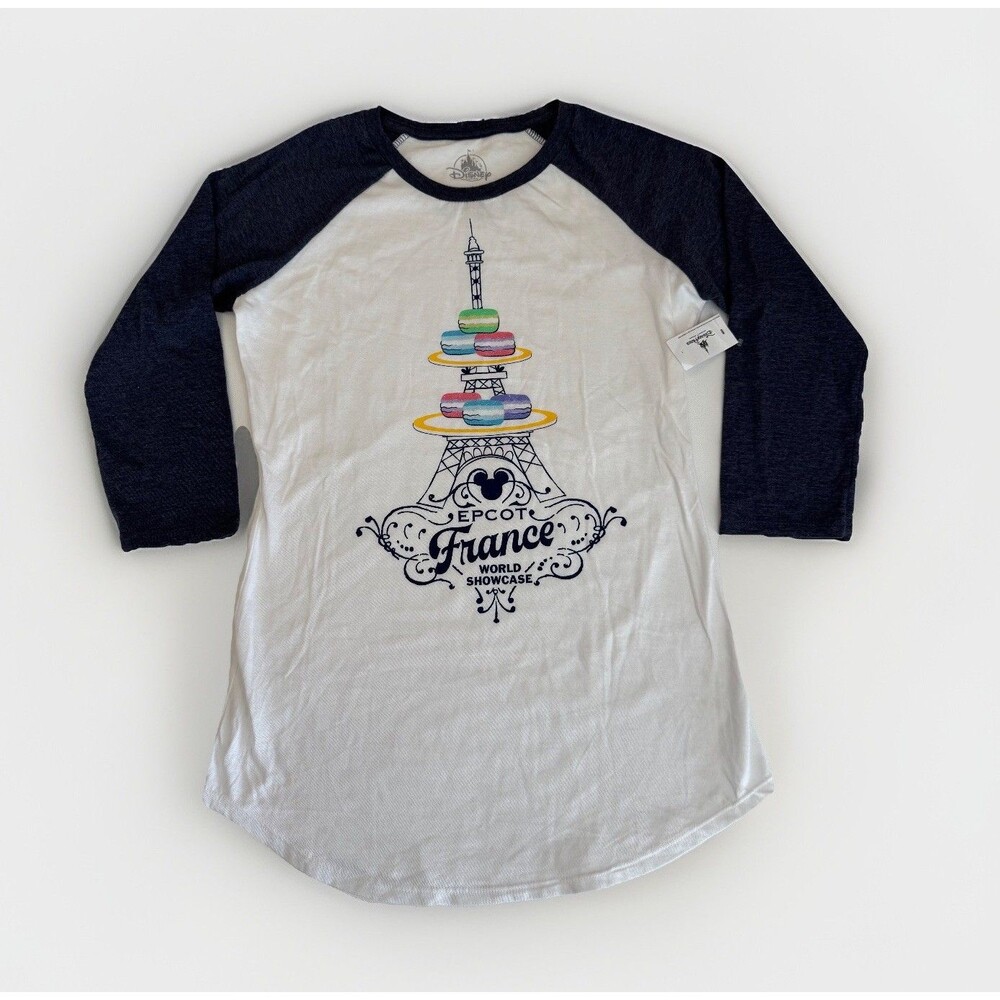 Disney Epcot France Macaron Eiffel Tower Raglan T Shirt White Grey Gray SZ S NWT